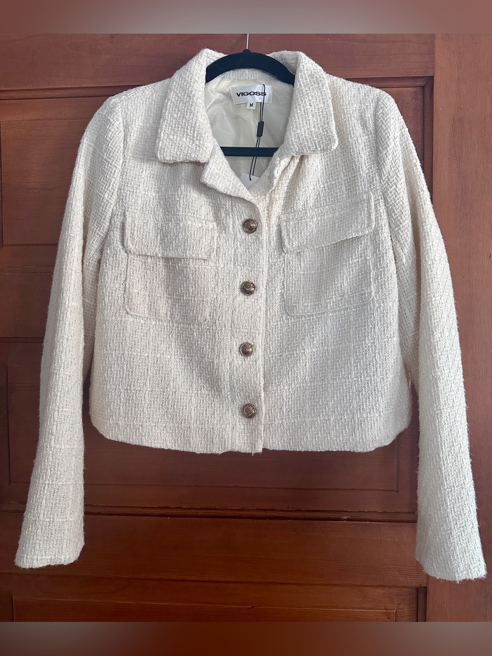 Vigoss Ivory Bouclé Button-Front Jacket!  NEW NWT, Sz M! Creamy white w/goldtone